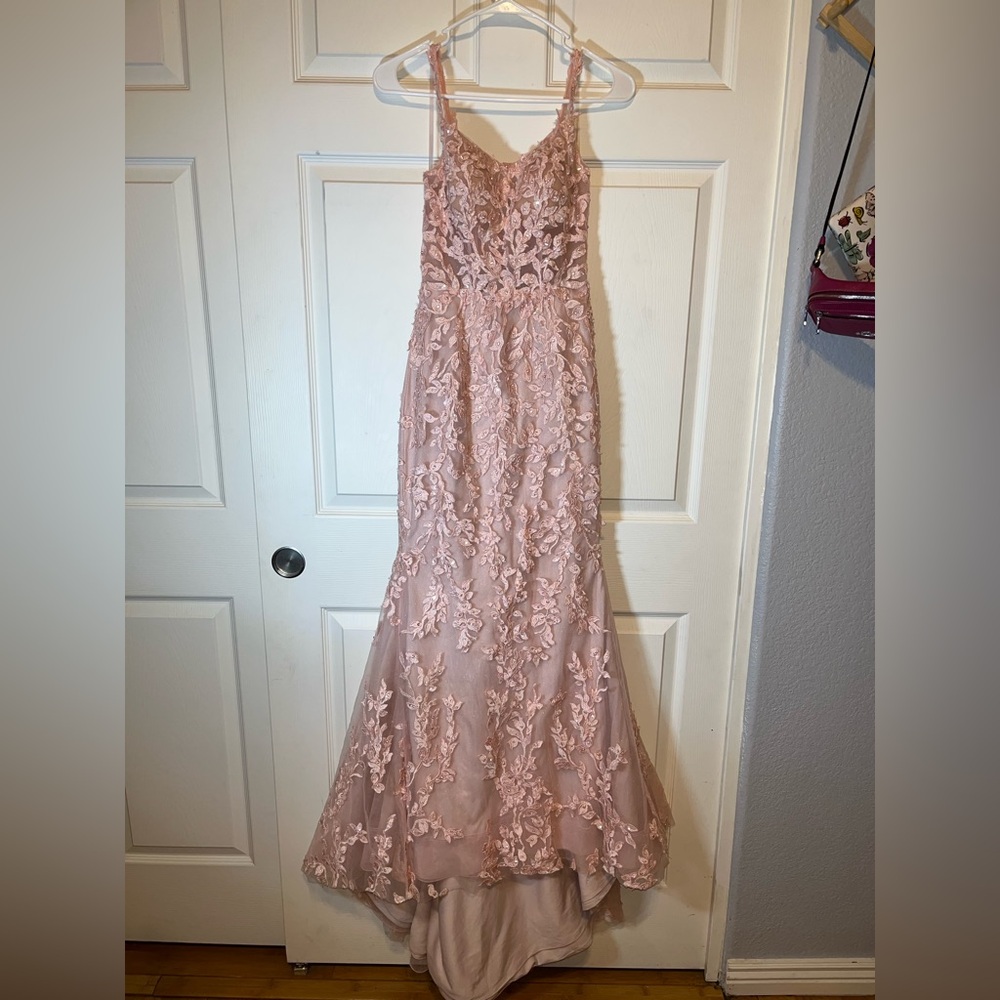 Morilee Elegant Pink Lace Prom Dress - Picture 2 of 11